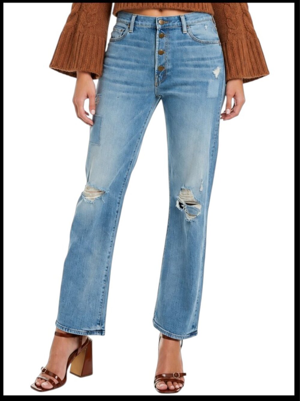 MOTHER The Snapped Ditcher Flood Jeans Blue Distressed Straight Leg 26